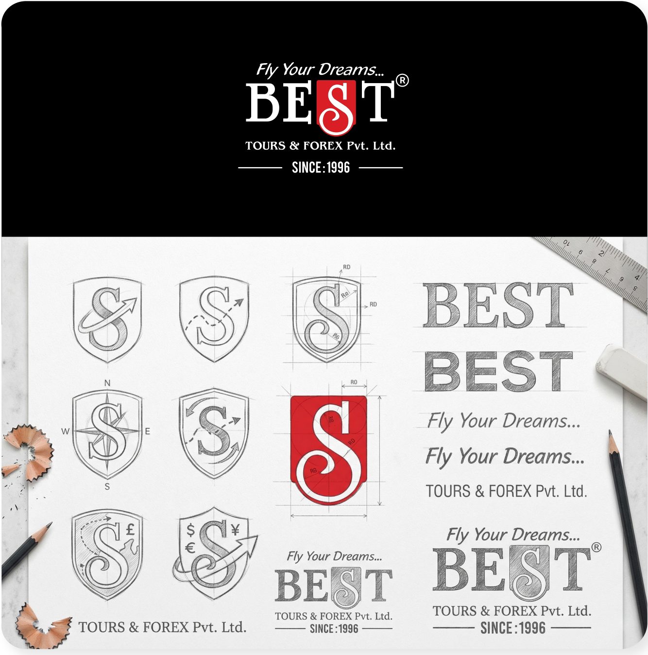 Best Tours & Forex logo with pencil sketches of the S emblem