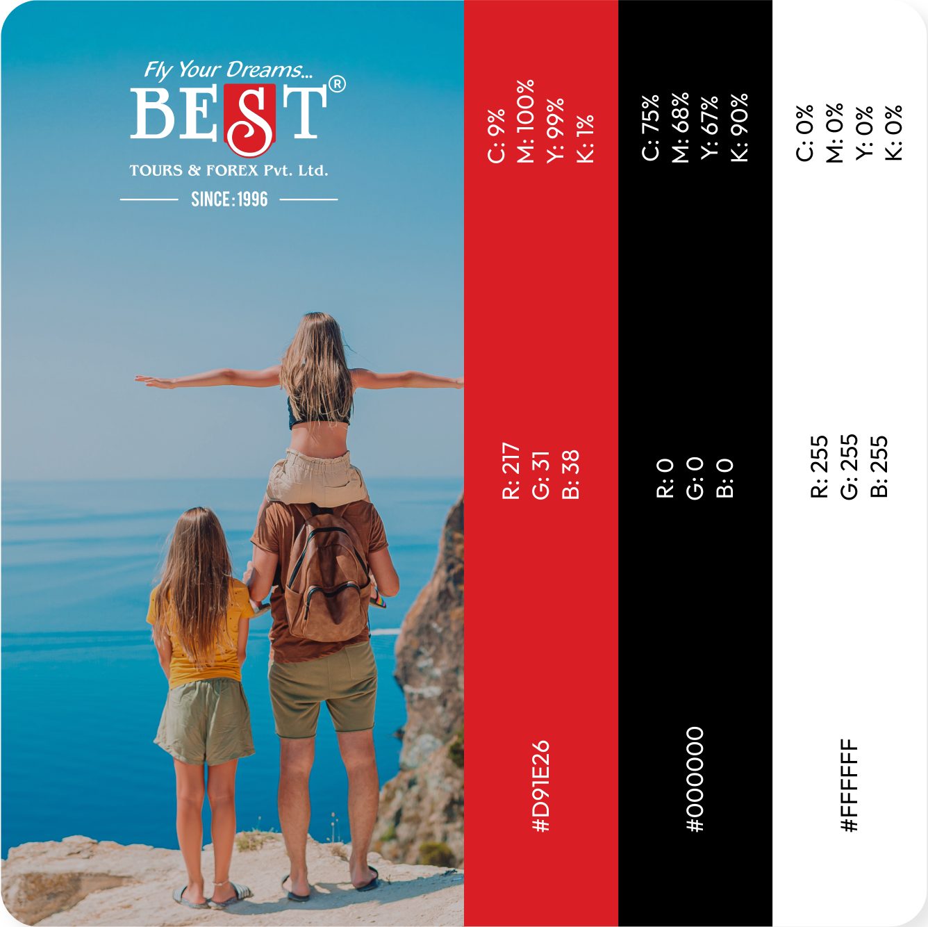 Brand colour palette: red #D91E26, black #000000, white #FFFFFF