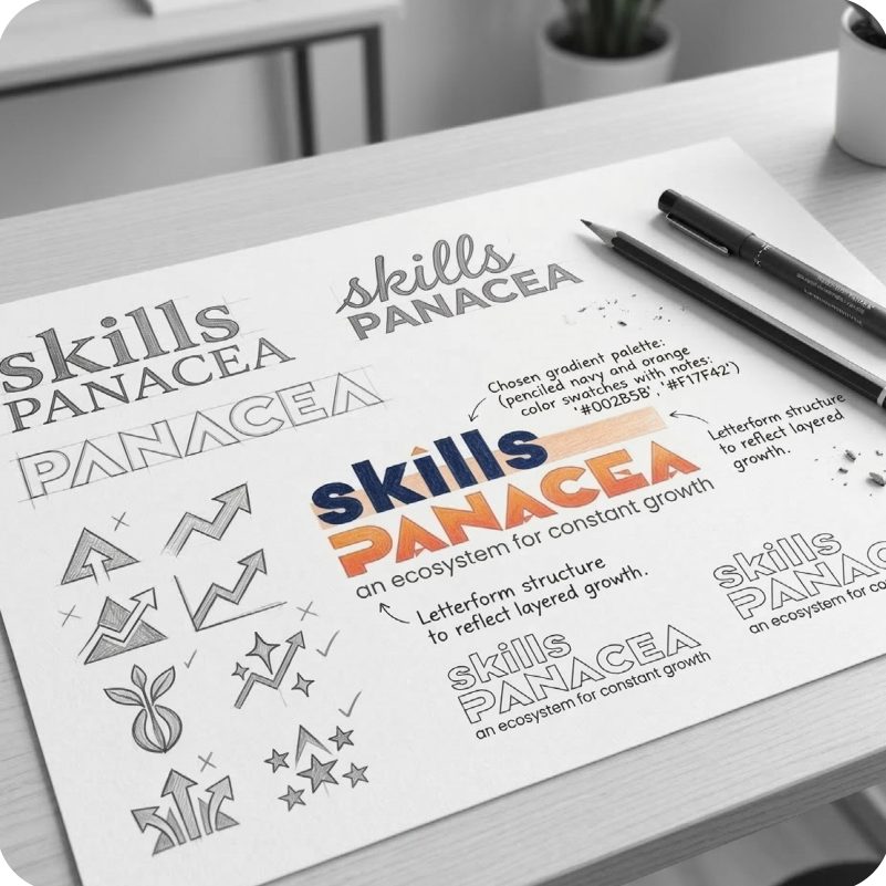 Pencil sketches of the Skills Panacea logo