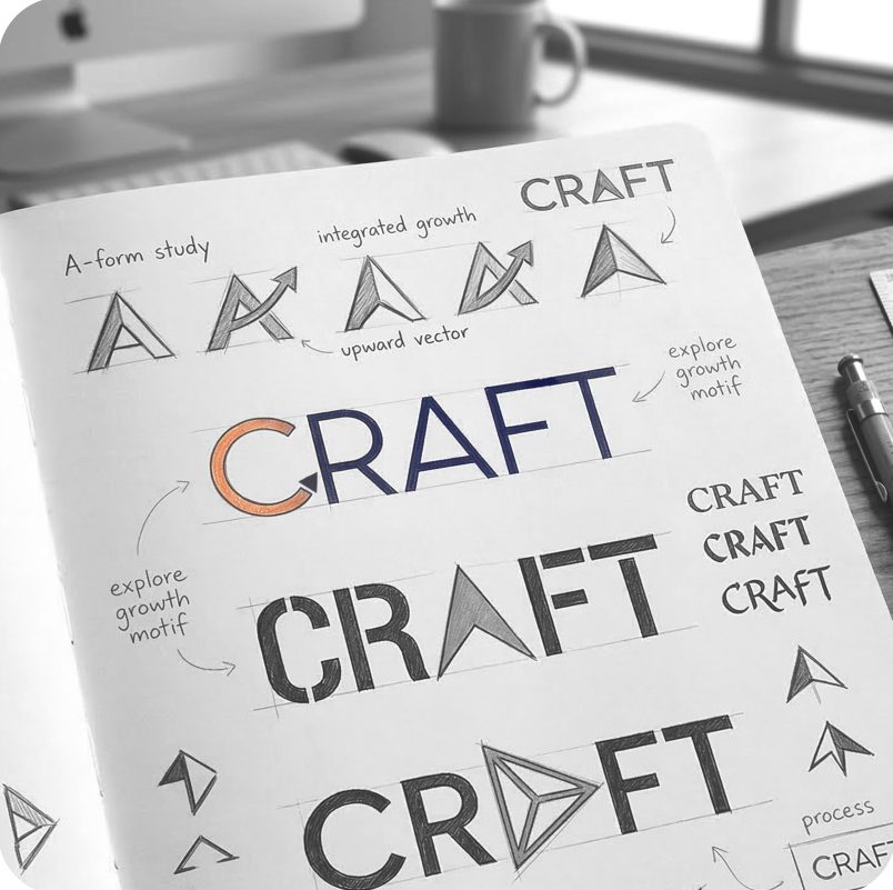 Craft wordmark exploration sketches