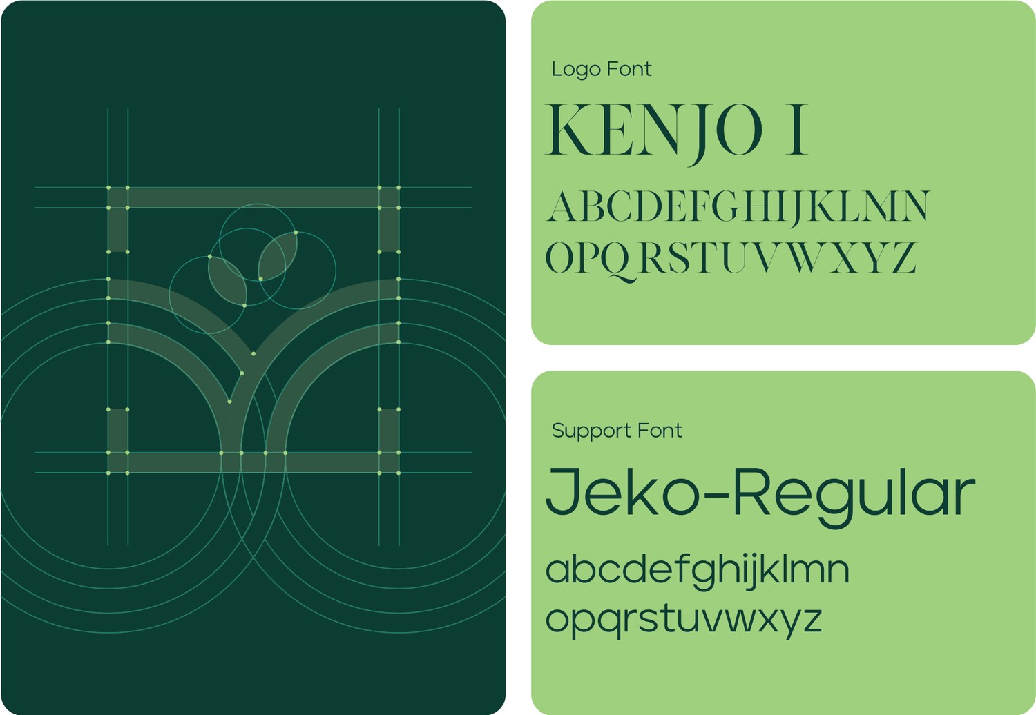 Logo construction grid and typography: Kenjo I and Jeko Regular